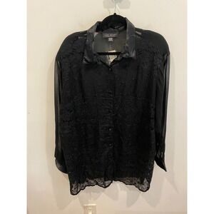 Lane Bryant Plus Size Sheer Black Lace Button Up Blouse Goth Emo Dark Fairy